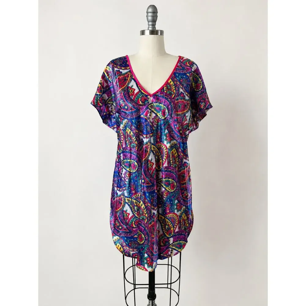 Secret Treasures Satin Robe Nightgown Set M L Floral Paisley Kimono Lingerie